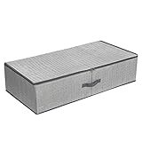 SONGMICS Aufbewahrungstasche mit Verstellbarer Trennwand, Unterbettkommode, Faltbarer Organizer, unter dem Bett oder auf dem Schrank, für Decken, Bettwäsche, Kleidung, 82 x 42 x 20 cm, grau RUB01G