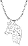 Halskette Frauen Frauen Halskette Männer Halskette Wolf Halskette Tier Halskette 316L Edelstahl Männer Halskette Wald Hohlschliff Anhänger Schmuck Geschenk Frauen Wolf Silber Anhänger Halskette für F