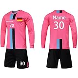 Fußball Trikot Kinder Erwachsene Benutzerdefinierte Fussball Trikot T-Shirt Shorts 2 teiliges Set - Benutzerdefiniert Beliebiger Name Nummer Team Logo Trikot Personalisiert (Langes Rosa)