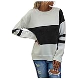 AllinKlei Stricken Pulli fur Damen Oversized Rundhals Gestreifte Langarm Pullover Tops Farbblock Nähte Oberteil Bluse Teenager mädchen Freizeit Thermal Basic Lockerer Patchwork Sweatshirt Tunik