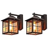 2er Rustikal Außenwandleuchte Vintage Industrie Schwarz Außenleuchte Aluminumguss und Glas Landhaus Stil Fassadenlampe Wasserdicht IP23 für Hof Terrassen Eingang Hauswand Balkon Villa B24*H26.5CM