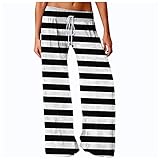 RMBLYfeiye Bequeme Lässige Pyjamahosen für Damen Streifen Jogginghose Freizeithose mit Taschen Yoga Hose Breites Bein Kordelzug High Waist Freizeithose Weite H