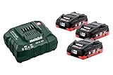 Metabo Akku Basis Set (3x 4,0 Ah Werkzeugakku inkl. Ladegerät ASC 55, Ersatzakku 18 V, für Elektrowerkzeuge) 685132000