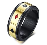 VNOX Schwarz Edelstahl Emaille Spaten Herz Club Diamant Poker Ring Spielkarten Spinner Ring Spiel Schmuck Für Männer, größe 67