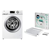 Haier HW90-BP14636N Waschmaschine / 9 kg / 1400 UpM Eco 40-60 Programm & wpro SKS101 - Waschmaschinenzubehör/Trocknerzubehör/Verbindungsrahmen m. Ablage/ 60x60