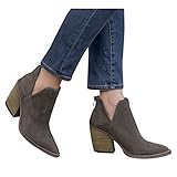 Briskorry Damen Stiefeletten Block-High Heel Kurzstiefel Vintage Blockabsatz Booties Leder Schlupfstiefel Elegant R