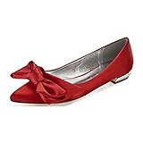 QXue Ballerinas Flache Brautschuhe Satin Knöchelriemen Slip on Damen Hochzeit Kleid Party Brautjungfer Schuhe 36-44,Rot,42 EU