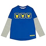 Pokemon Pikachu Faces Jungen Langarm-T-Shirt Blau/Weiß Heather Grey 140 | Pokemon 25. Jahrestag, Limited Edition, S