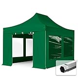 TOOLPORT Faltzelt Professional 3x4,5 m - mit 4 Seitenteilen (Panoramafenster) Faltpavillon ALU Pavillon Partyzelt grü