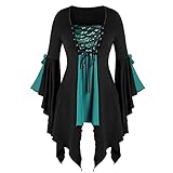 Darringls Halloween Kostüm Damen Übergroßes Mesh Mittelalter Kleid Gothic Maxikleid Schnürkleid mit Schmetterlingsärmeln Renaissance Cosplay Dress Party Festlich A-L