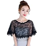 JERKKY Hochzeit Schal 1 Stück Womens Floral Lace Cape Wrap häkeln Schiere Plissee Hochzeit Braut Schal Achselzucken Abendkleid Capelet Bolero schw