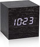 Micarsky Digitaler Wecker aus Holz mit 7 Stufen, Scroll-Dimmer, 5 Lautstärkestufen, Wochenende-Alarm, Temperaturanzeige, Schlummerfunktion, Steckdose, für Schlafzimmer, Büro, Schreibtisch (schwarz)