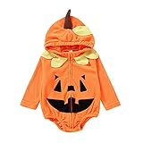 BIBOKAOKE Kleinkind Baby Jungen Mädchen Winter Warm Langarm Halloween Mit Kapuze Reißverschluss Cartoon Kürbis Strampler Halloween Baby Kostüm Bekleidungsset Süßes Säugling Jump