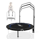 Physionics® Fitness Trampolin - Ø 101cm, höhenverstellbarer Haltegriff, klappbar, 150kg, faltbar, Indoor/Outdoor, Rot/Grün/Blau - Mini-Trampolin, Erwachsene/Kinder, Jumping, Training, Rebounder (Blau)