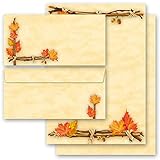 Briefpapier Set, 40 tlg. Jahreszeiten - Herbst, HERBSTGOLD 20 Blatt Briefpapier + 20 passende Briefumschläge DIN LANG ohne Fenster | Paper-M