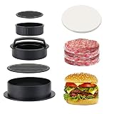 KATELUO 3 in 1 Burgerpresse Set, Hamburger Patty Presse, Hamburger Presse mit 200 Patty Papers, Spülmaschinenfeste Burger Form für Burger/Veggie Burger/Frikadellen/