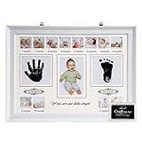 LEADSTAR Baby Handabdruck und Fußabdruck Set, Baby Fotoalbum Foto Bilderrahmen mit 12 Monate Fotos Rahmen Schadstofffreier Tinte Kinderzimmer Dekor für Neugeborene Erinnerung zur Baby Geburt T