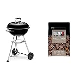 Weber 1221004 Holzkohlegrill Compact Kettle, Durchmesser 47 cm, Schwarz, Kugelgrill & 17612 Anzündwürfel braun, ohne Zusatzstoffe, 48 Stück