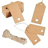 100 Stk. Geschenk Anhänger Kraftpapier Rechteckig Etiketten Tags für Flaschen, Anhängeschilder & Eintrittskarten mit 18m Juteschnur Geschenkanhänger für Hochzeitgeschenke, Weihnachtsgeschenke (A)