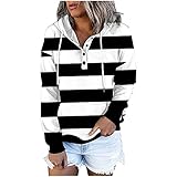 AFFGEQA Damen Hoodie Gestreiftes Pullover Geknöpftes Langarm Sweatshirt mit Taschen Sweatjacke Langarm Casual Herbst Winter Sweater Jump