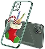 Mixroom - Schutzhülle für iPhone XS aus weichem TPU-Silikon mit Plattierung, Farbe Grün, Blätter, flache Kanten, Weihnachtsstrumpf mit Lecca 636
