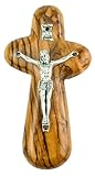 Olivenholz Komfortkreuz mit Kruzifix, Taschenkreuz aus Israel, Holz mit Kreuz aus dem Heiligen Land Israel, Palmkreuz religiöses Geschenk, katholisch &