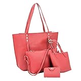 Gofodn 2019 Neue Frauen Retro Solid Kinderpaket 4-teiliges Set Schultertasche + Handtasche + Münzbörse + Karte Paket, rot, Einheitsgröß