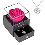 Geschenk für Mama Frau Ewige Rose mit silberfarbener Halskette, handgefertigte ewige Rose zum Valentinstag, Muttertag, Hochzeitstag, Geburtstagsgeschenk für sie (Hot Rosa)