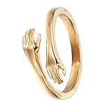 HIJONES Damen Original Komm zu Meinem Arm Umarmung Ring aus Edelstahl Liebe Hochzeit Ringe Öffnen Dünn Gold Größe 68