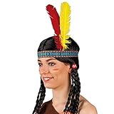 Boland 44136 - Stirnband Indianer, bunt, Federn rot-gelb, one size, elastisch, Cowboy, Western, Rothaut, Appachen, Karneval, Halloween, Fasching, Mottoparty, Verkleidung, T