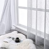 CUTEWIND Sheer Ösengardinen Einfarbig Voile Vorhänge kurz Ösenschal in Leinenoptik Lichtdurchlässig Für Zimmer Büro 140 x 225cm(BxH) Hellgrau 2er S