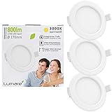 Lumare LED Einbaustrahler 12W 800lm 230V IP44 Ultra flach 3er Set Wohnzimmer, Badezimmer Einbauleuchten weiss 26mm Einbautiefe Mini Slim Decken Spot warmweiß