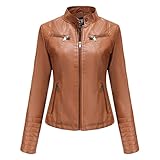 ZYHOOD Damen Übergangs Jacke Kunstlederjacke Biker Jacke Lederoptik Damenjacke Damen Lederjacke Kunstleder Bikerjacke Herbst Beiläufig Weiche Kurz Mantel PU Lederjacke Kunstlederjack