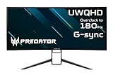 Acer Predator X34S Gaming Monitor 34 Zoll (86 cm Bildschirm) QHD, 180Hz OC DP, 144Hz DP, 100Hz HDMI, 1ms (G2G), 3xHDMI 2.0, DP 1.4, höhenverstellbar, GSync, HDMI VRR, NVIDIA Reflex, ULMB