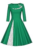 MisShow Damen Vintage Kleid 50er Jahre lamgarm Rockabilly Kleid Festlich Kleid Faltenrock Gepunkt Knielang- Gr. L, Grü