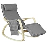 SoBuy FST18-DG Schaukelstuhl mit Tasche 5-Fach verstellbares Fußteil Schwingsessel Relaxsessel Belastbarkeit 150kg Birkenholz dunkelg