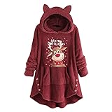 Hoodie Damen Kapuzenpullover Teddy-Fleece Pullover Herbst Winter Warm Oberteil Langarm Einfarbig Casual Sweatshirt,Teenager Mädchen Hoodie Mode Flauschig Langarmshirt Sweatshirt Tops mit Bären O