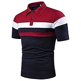 JINKO Herren-Poloshirt, kurzärmelig, Brust, drei Streifen, farbige Nähte, bequem, Strand-Revers, Herrenbekleidung, Herrenmode, Polo-Shirts, Rugby-Shirts, Patchwork-Tops, navy, M