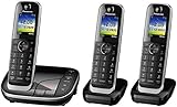 Panasonic KX-TGJ320EB schnurloses Telefon mit DREI Mobilteilen, mit Unterdrückung unerwünschter Anrufe und LCD-Farbdisplay - Schw