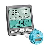 TFA Dostmann Venice Poolthermometer, 30.3056.10, zur Überwachung der Wassertemperatur in Pool, Teich oder Whirlpool Digitales Funk-Poolthermometer, Grau, L 116 x B 24 (65) x H 126