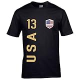 FanShirts4u Kinder Fanshirt Trikot Jersey USA T-Shirt inkl. Druck Wunschname u. Wunschnummer WM United States (9/11 Jahre 134-146 cm, USA/Schwarz)