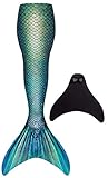 FOLOEO Meerjungfrauenflosse Mädchen Meerjungfrauenschwanz zum Schwimmen mit Meerjungfrau Flosse für 100-170cm Höhe Kinder und Erwachsene, MD24, 140