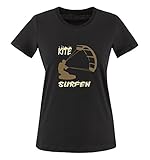 Comedy Shirts - Kite Surfen - Motiv 3 - Damen T-Shirt - Schwarz/Hellbraun-Beige Gr. XXL