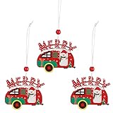 Gohhey Holz Weihnachten Anhänger 3 Stück Weihnachtsbaumschmuck Auto Anhänger Weihnachtsbaum Deko Weihnachtsdeko AnhängerFröhlicher Anhänger (3 Packungen)