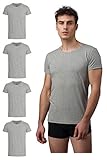 Burnell & Son Unterhemd Herren mit Rundhals Ausschnitt 4er Pack - T-Shirt Extra Lang mit Kurzarm aus Baumwolle Basic Slim Fit Grau Größe M