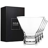 Stemless Martini Glasses Set of 4 - Hand Blown Crystal Martini Glasses - Elegant Cocktail Glasses for Bar, Martini, Cosmopolitan, Manhattan, Gimlet, Pisco Sour - Elixir Glassware - 9oz, C