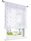 BAILEY JO 1er-Pack Raffrollo Tunnelzug mit Blatt Stickerei Raffgardinen Transparent Voile Vorhang (BxH 100x120cm, Beere)