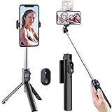 Naohiro Selfie Stick Stativ, 3 in 1 Mini Selfiestick mit Wireless-Fernauslöse Handy Erweiterbarer Selfie-Stange,Handyhalter 360°drehnbar,für iPhone Android Samsung 3,5-6 Zoll Smartphones…