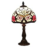 N/A Vintage Pastoralen Tiffany Stil Tischlampe 8 Zoll Blumen Glasmalerei Art Deco Antike Nachttischlampe Schreibtisch Lampe E27 Nachtlicht für Schlafzimmer Wohnzimmer Couchtisch Esszimmer Bü