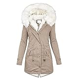 Alueeu Damen Wintermantal Lang mit Fell Wasserdicht Schwarz Sale Warm Winterparka Damenmantel Parka Mantel Damenjacke Steppjacke Steppmantel Fleecejacke Übergangsmantel Übergangsjacke Winterjack